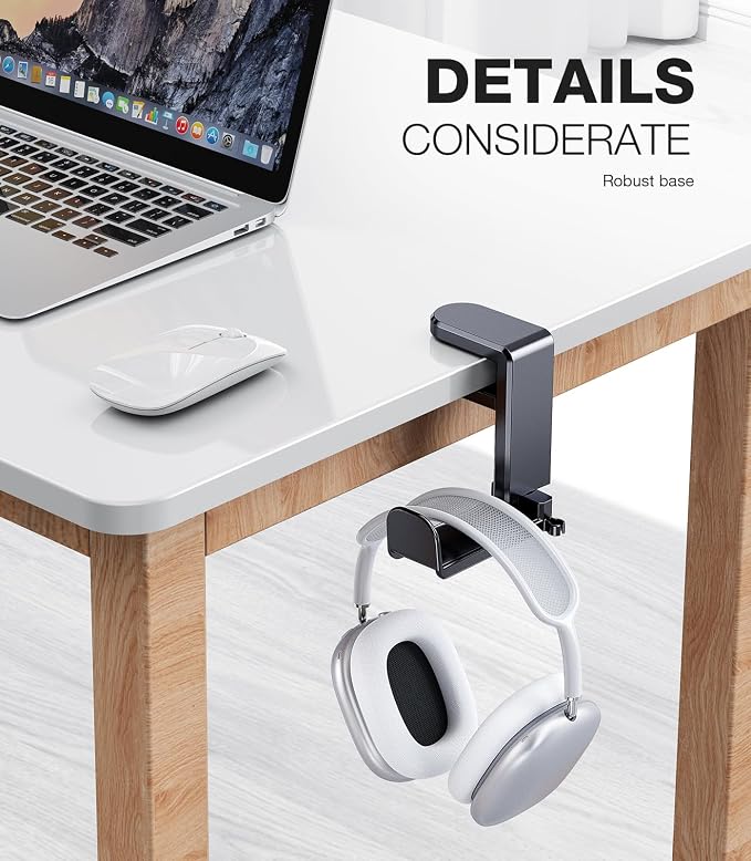 Coolpow Gaming Headphone Stand for Desk【360°Rotating】PC Headset Holder for Desk Hook Mount, Headset Stand Holder Clip Under Desk Headphone Hanger for Airpods Max, HyperX, Sennheiser All Headphone Size - Image 7