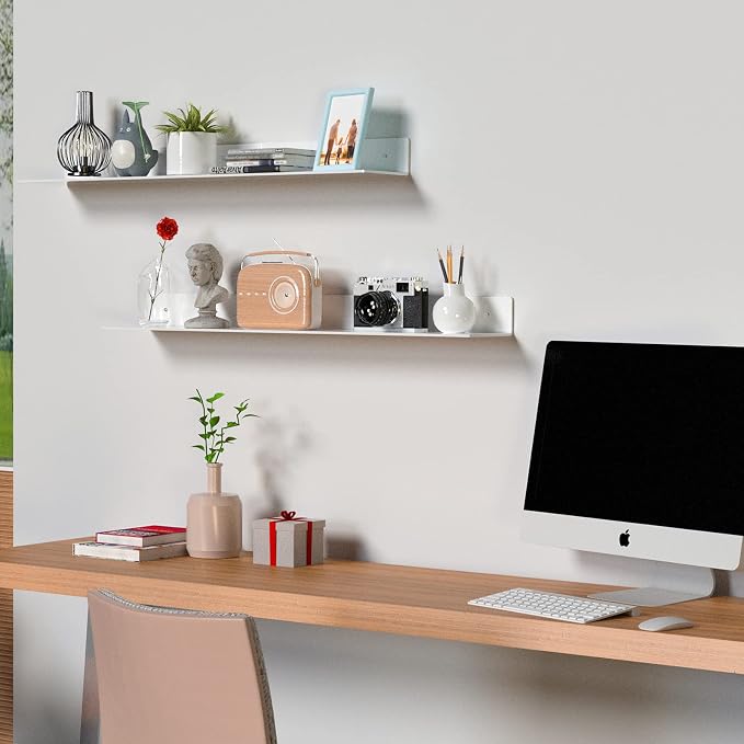 Sezanrpt 36 Inches Acrylic Wall Shelves 2 Pack, Floating Shelf for Wall Mounting, Acrylic Display Ledges for Funko Pop Figures, Home Décor, Living Room, Gaming Room, Plants(36 inch, White) - Image 2