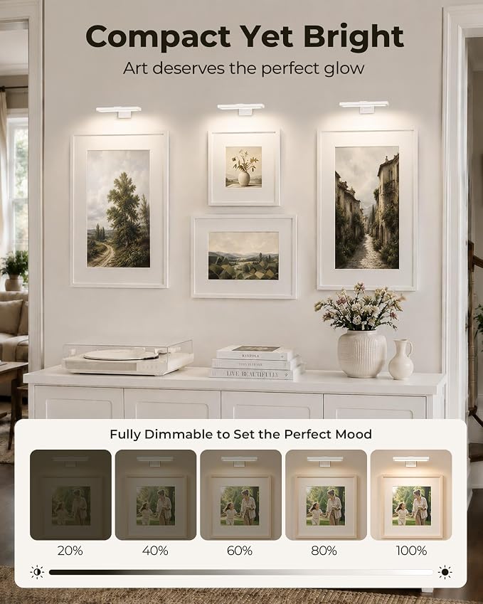 EZVALO Picture Light for Wall, Rechargeable 2400mAh Lights Wireless with IR Remote, 3 Color & Dimmable Magnetic 7.87'' LED Lights Display for Painting, Living Room, Gallery, Bedroom Art(White-2P) - Image 4