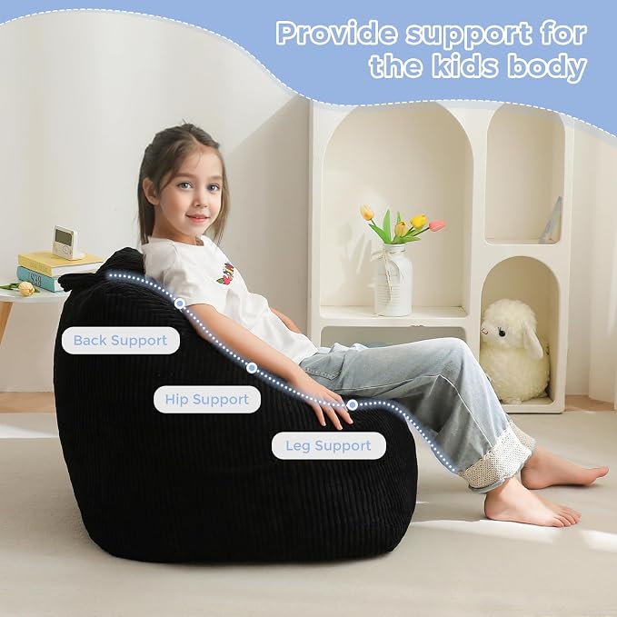 MAXYOYO Kids Bean Bag Chair, Bean Bag Couch with Handle, Comfy Toddler Chair for Boys and Girls, Accent Sofa Chair with Pocket for Gaming Reading Relaxing, Black | Comfy Toddler Chair for Boys and Girls, Accent Sofa Chair with Pocket for Gaming Reading... - Image 9
