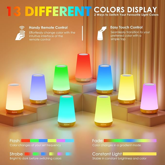 Auxmir Rechargeable Night Light, Remote Control Lamp, Light Brown-2 Pack - Image 2
