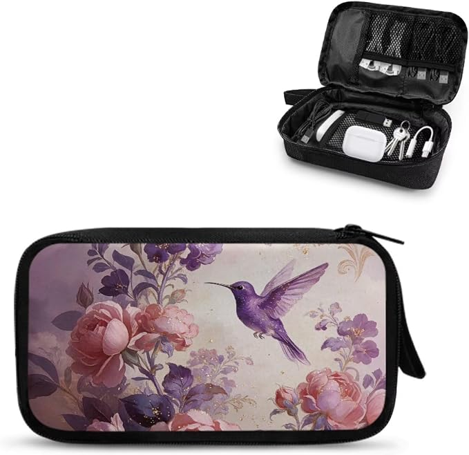 Purple Hummingbird Cord Organizer Travel Portable Electronic Organizer Travel Case Tech Pouch for Cable Cord Charger Phone Earphone Power Bank by Unknown