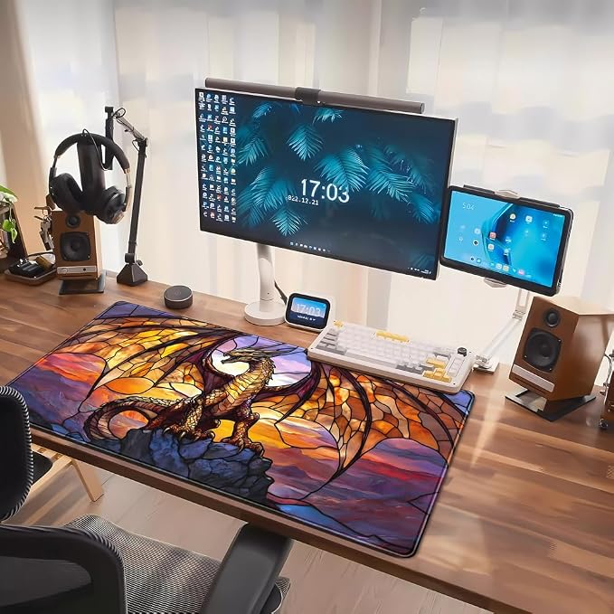 Dragon Desk Mat Large Mouse Pad XXL Extended Gaming, Gamer Gift Play Mat Desk Mousepad with Stitched Edges, Keyboard Mouse Mat for Work Game Office 31.5x15.7 in-Gift for Boyfriend or Son - Image 7
