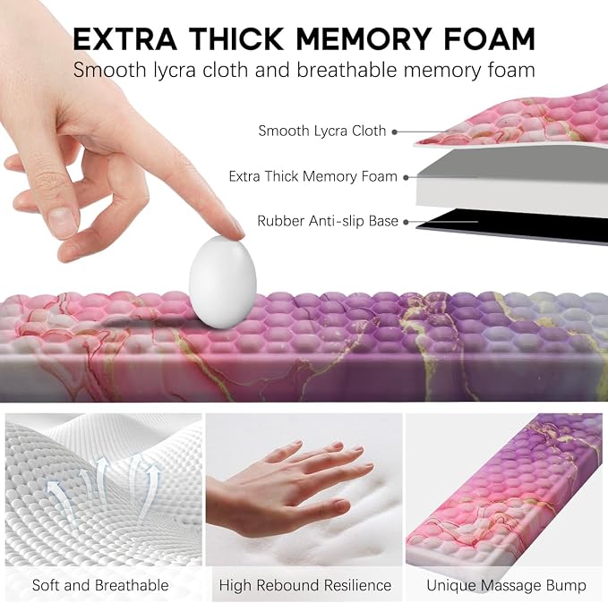 JIKIOU L-Shaped Desk Elbow Pad for Desk,Memory Foam Elbow Support Pad 2Pack | Massage Design, 14.9inch is 20% Longer for Comfort, Non-slip Rubber Base, Ergonomic Cushion for Pain Relief, Marble Pink - Image 6