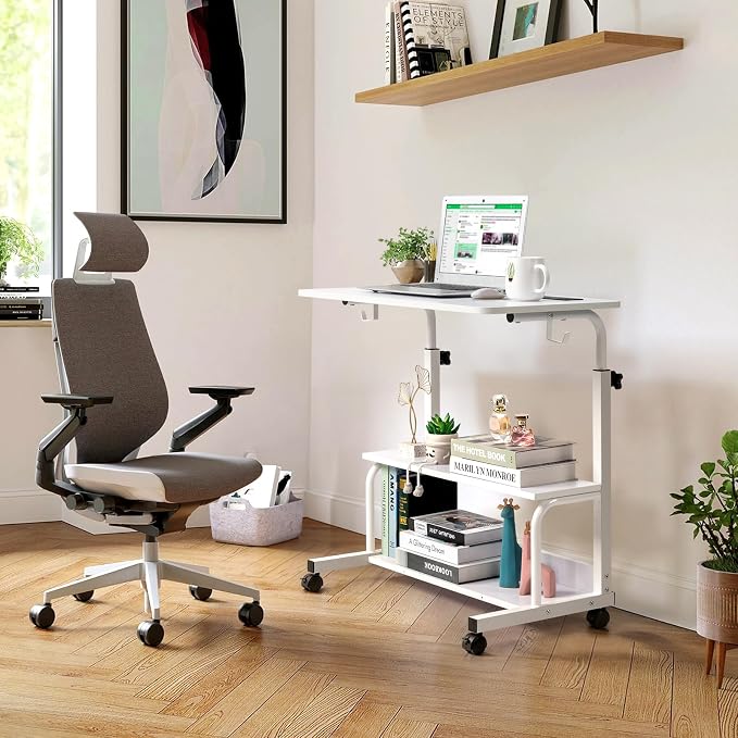 Karl home 31.5" Portable Rolling C-Shaped Computer Desk on Wheels, White - Image 2