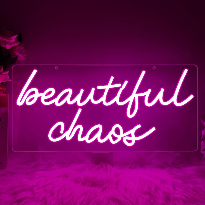 Beautiful Chaos Sign, Beautiful Chaos Led Neon Light Signs for Wall Decor Bedroom Home Bar Birthday Bachelorette Party Café Salon Wall Art Christmas Gift Dimmable USB Powered(16.9" × 7.9") by Unknown