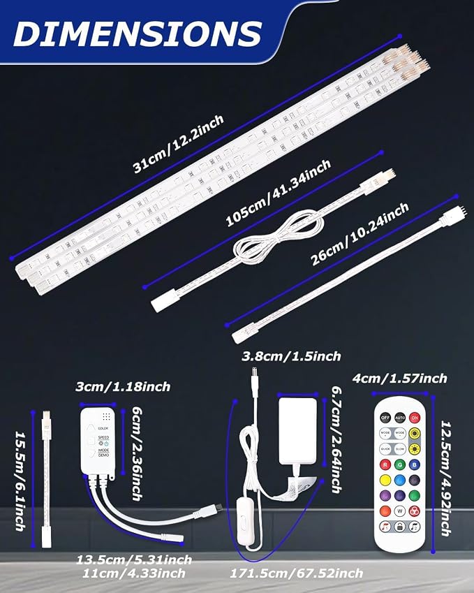 Cefrank Color Cabinet Lighting, 4pcs 12" Linkable RGB LED Light Bar Kit for Display Cabinet, Smart App & Remote Control, Music Sync, Scene Modes, Multi-Colors - Image 8