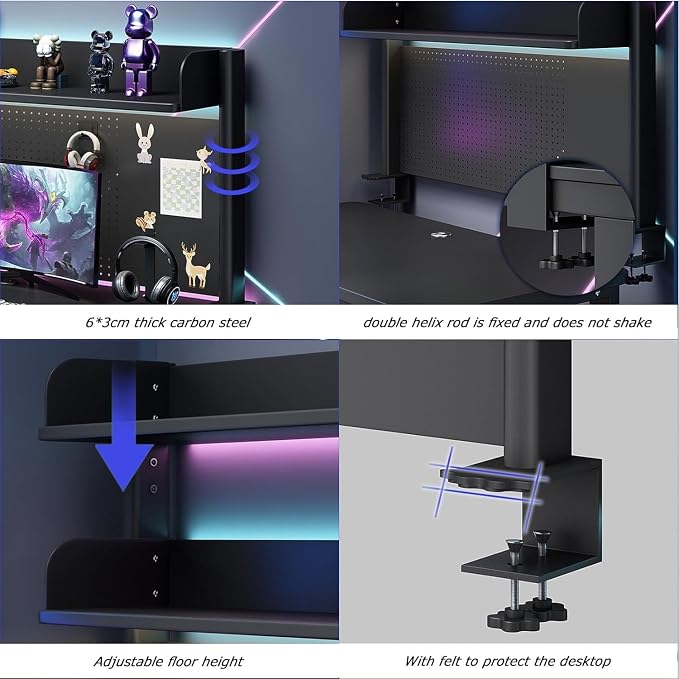 Clamp On Desk Organizer Shelf, Desk Extender Pegboard Workstation,Computer Desk Accessories for Office, Privacy Panel for Gaming Desk,Clamp-on 23.6/31.5/39.3in Desktop Shelving System, Black (Size : - Image 7