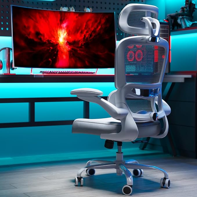 TRALT Office Chair Ergonomic Desk Chair - Gaming Chair with Lumbar Support | 330 LBS Home Office Desk Chairs with Headrest, Reading Chair with Flip-up Armrests, Comfortable Computer Chairs (1, Grey) - Image 9