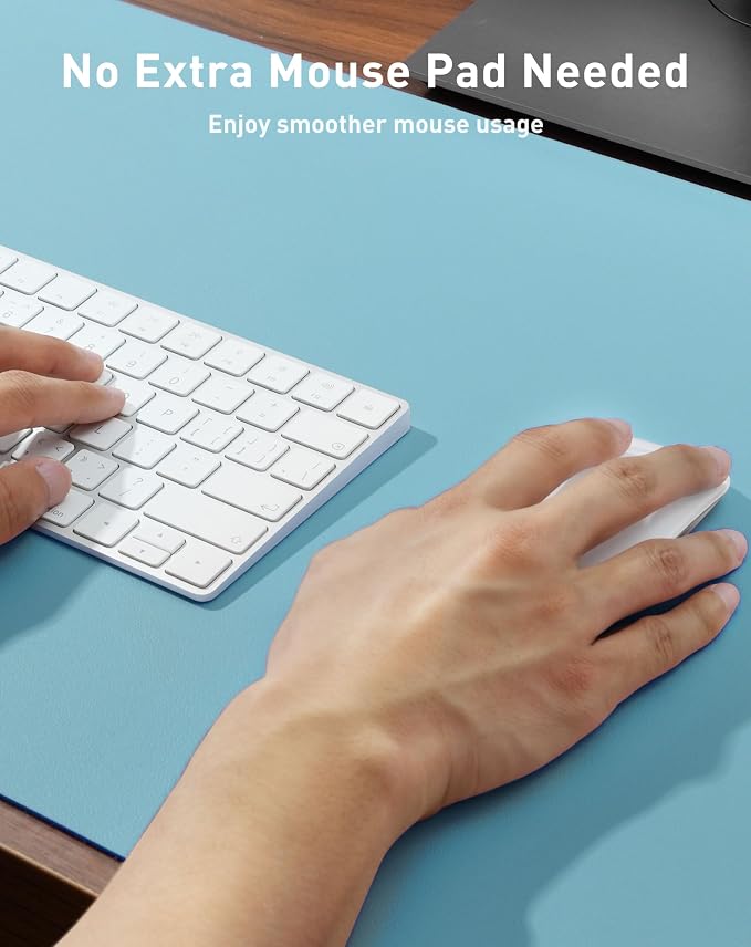 Aothia Faux Leather Desk Mat - Large Mouse Pad, Non-Slip PU Leather Blotter, Waterproof Writing Surface for Office and Home (Blue Topaz, 42" x 17") - Image 4