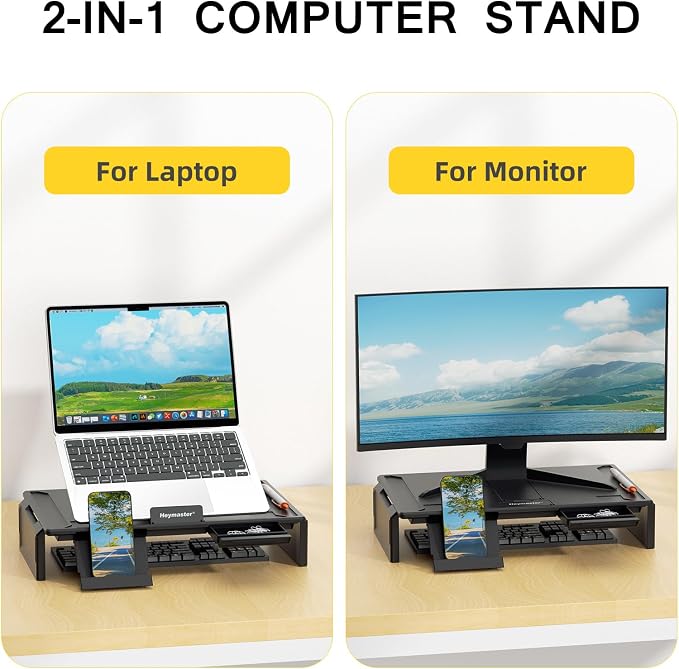 Heymaster Ergonomic Monitor Stand Riser, Laptop Stand Foldable Muti-Angle Adjustable Portable Foldable Stand with Heat-Vent Compatible with MacBook, Air, Pro, Surface Laptop (9-17 inches) (Black) - Image 3