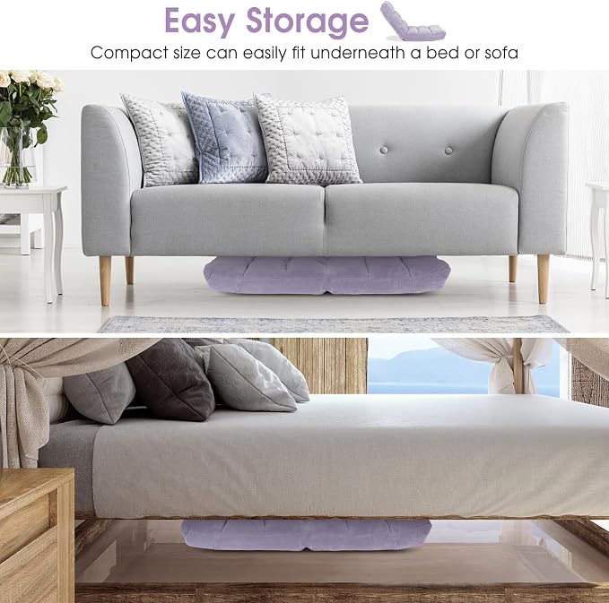 Floor Chair with Back Support, 14-Position Lazy Sofa Chair with Soft Coral Fleece, Folding Floor Gaming Chair, Couch Recliner, Floor Seat for Reading, Meditating, Yoga, Gaming (Light Purple) - Image 6