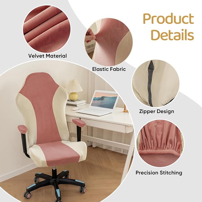 Lavish Cover Velvet Stretchable Gaming Chair Cover, Washable, Anti-Scratch Slipcover with Armrest Protection, Cat Scratch Proof for Office and Computer Chairs(No Chair, Pink) - Image 3