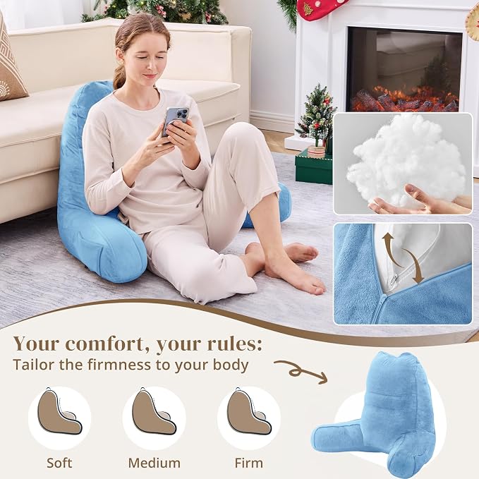 Sasttie Reading Pillow for Bed, Back Pillow for Sitting Up, Blue - Image 3