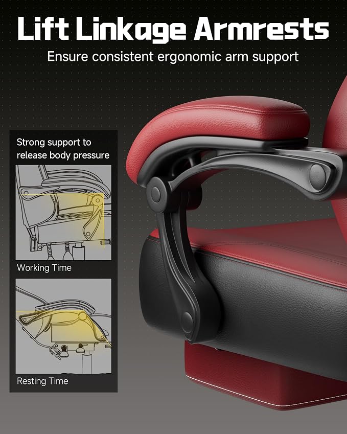 GTPLAYER Big & Tall Gaming Chair, Wide Seat with Footrest, Wine Red | Ergonomic High Back Computer Desk Chair for Adults, Comfort Padded Seat with Lumbar Support Armrests Recliner for Office/Home - Image 6