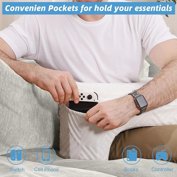 Reading and Gaming Pillow, Pillow Table with Premium Memory Foam Adjustable Comfort, Multi-Functional Lap Desk for Reading, Working, Playing, 23.6x10.2inch, White - Image 7