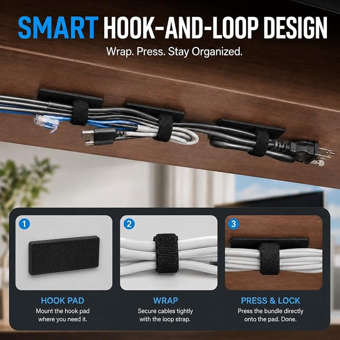 Under Desk Cable Management Ties, 20 Pack - Image 2