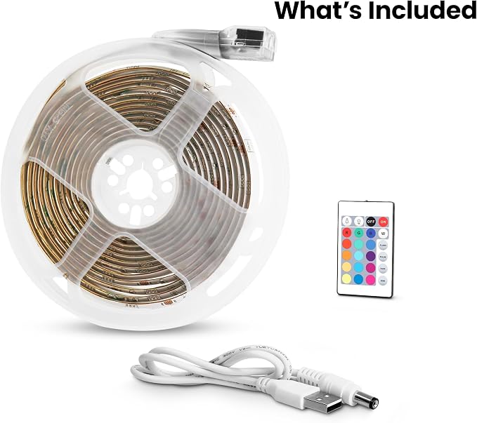 Feit Electric 10ft Color LED Tape Light, Dimmable, RGB Color with Remote Control, Cut-to-Fit Design, 5V USB-Powered Display Lighting, Indoor Use Only, 25,000-Hour Lifetime, TAPE120/RGB/USB - Image 9