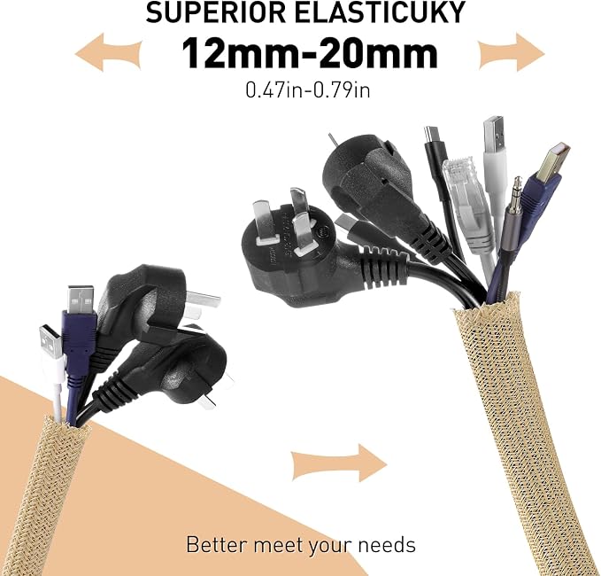 AGPTEK Cable Sleeve, 10ft - 4/5 inch Cable Management Cord Hider,Wood Color - Image 3