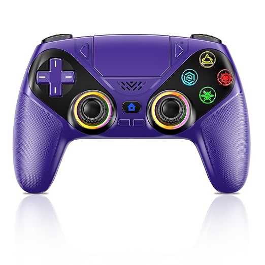 Wireless Controller for PS5/PlayStation 5 & PC, Bluetooth Gamepad with RGB Lighting, Turbo, Programmable Buttons, 6-Axis Motion Sensor, 3.5mm Audio Jack, 1000mAh Battery by Dinosoo