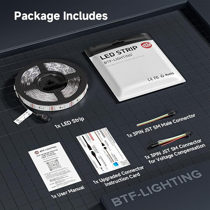 BTF-LIGHTING WS2812B ECO RGB LED Strip,UL Listed,Individually Addressable,16.4FT 30LED/m 150Pixel DC5V 5050SMD,Alloy Wire Flexible for DIY Chasing Color Project IP67(No Adapter or Controller) - Image 9