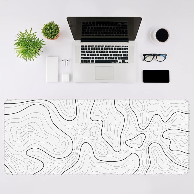 DIGSOM Mouse Pad Gaming, White with Black Topographic Line, 31.5x11.8in | XL Mouse mat, Smooth surface, Anti-slip rubber base, For keyboard and mouse, For home and office use - Image 3