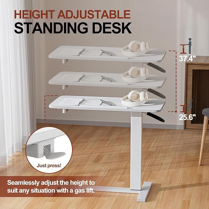 32" 0-50° Tiltable Pneumatic Adjustable Overbed Table with Wheels - Image 3