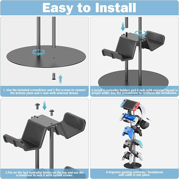 Kytok Gamer Gifts, Headset Stand 5 Tiers with Cable Organizer, Controller Stand Compatible with PS5/Xbox/Nintendo Switch/PS Portal/PS4, Headset Holder & Controller Holder for 10 Packs Controller - Image 5