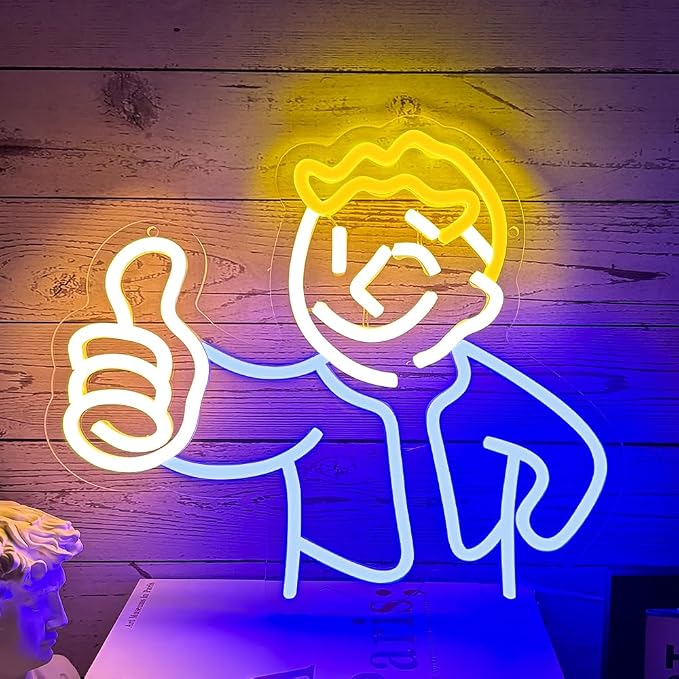 Gaming Neon Sign Vault Boy Neon Signs for Wall Decor Game Neon Light Gamer Mave Cave Bedroom Vault Boy Neon Light LED Signs for Wall Light Up Game Neon Signs for Gamer by PILOYINDE