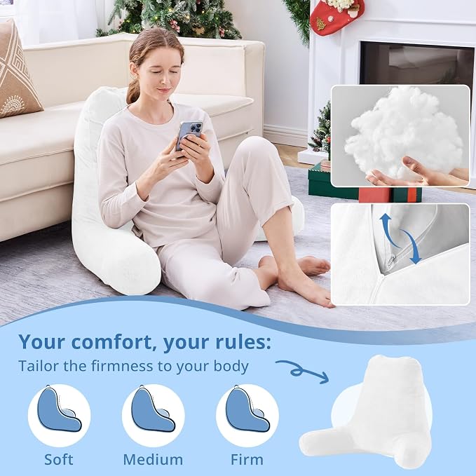 Sasttie Reading Pillow for Bed, Back Pillow for Sitting Up, White - Image 3