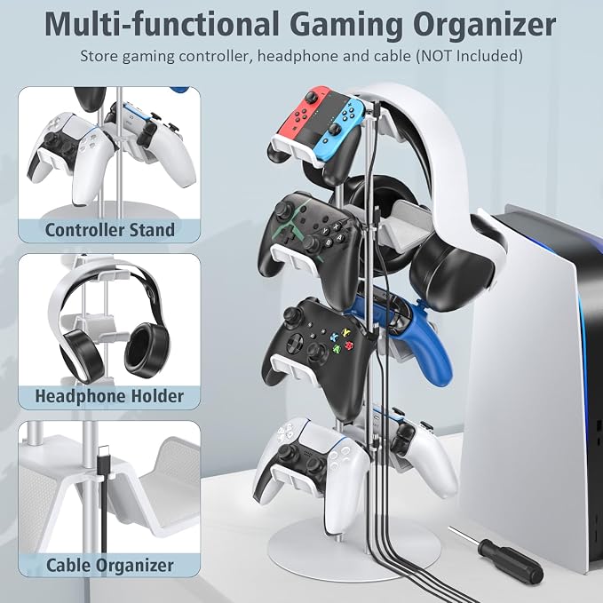Kytok Gamer Gifts, Headset Stand 4 Tiers with Cable Organizer, Controller Stand Compatible with PS5/Xbox/Nintendo Switch/PS Portal/PS4, Headset Holder & Controller Holder - Image 2
