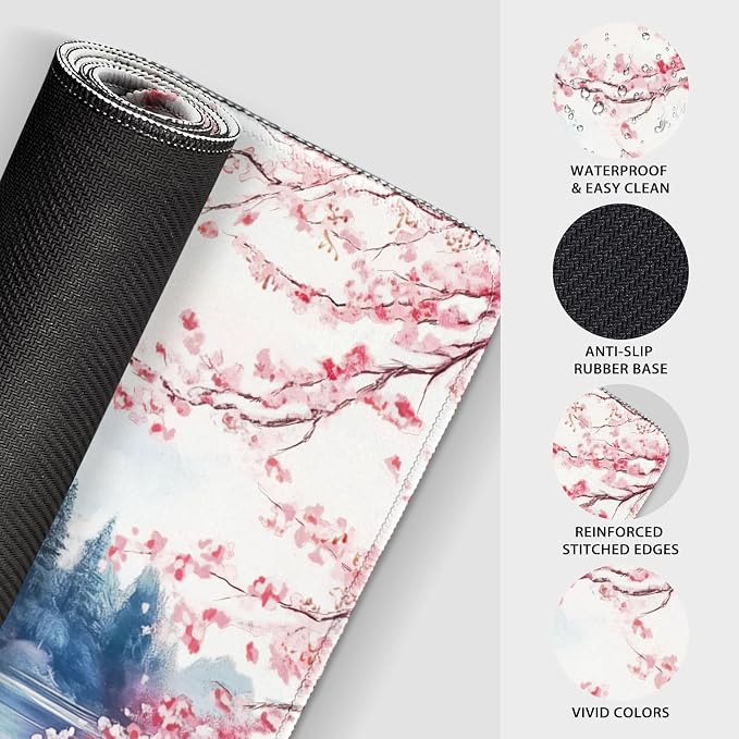 Japanese Cherry Blossom Large Gaming Mouse Pad Desk Mat 31.5x15.7 | Extended Mousepad, Non-Slip Rubber Base , Stitched Edges, for Computer/Laptop/Office/Home - Image 6
