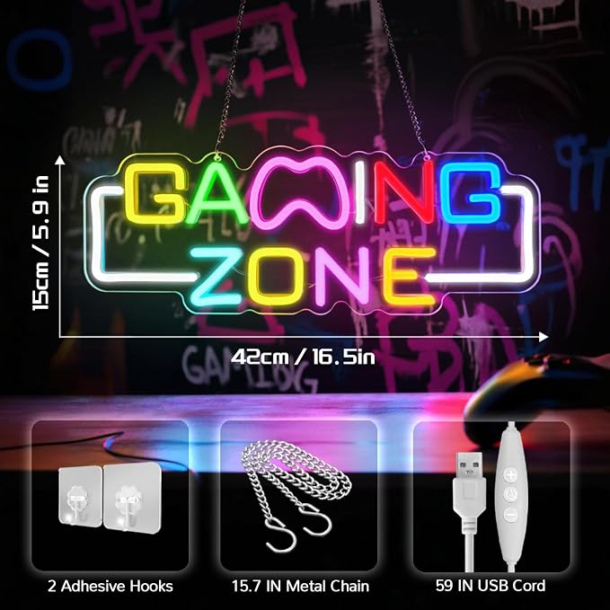 Gaming Zone Neon Sign for Wall Decor – LED Neon Lights with USB Power & Dimmable Brightness,Cool Game Controller Neon Sign for Bedroom,Game Room,Man Cave,Gamer Decor - Image 4