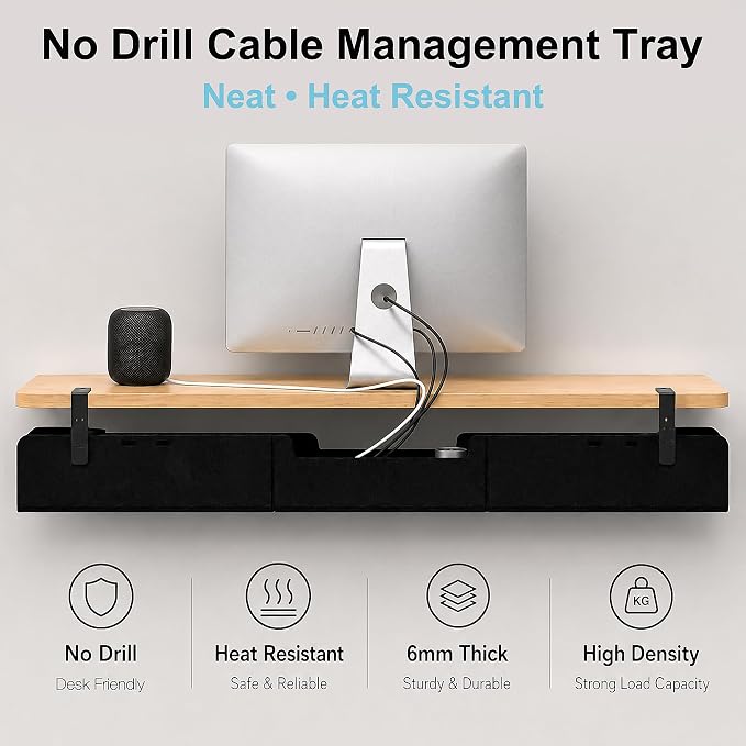 No-Drill Under Standing Desk Cable Management,47.2" L,Black - Image 2