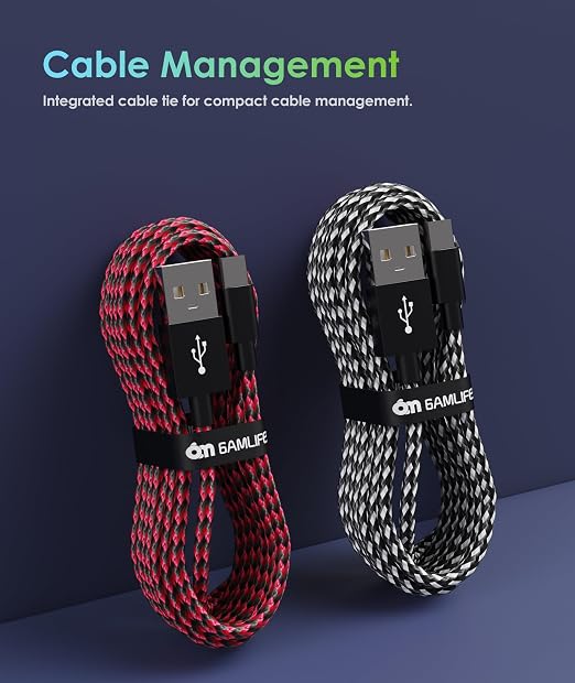 6amLifestyle PS4 Charger Cable for Controller, 2 Pack 10ft Micro USB Cord, 480Mbps Transfer Speed, Charger for PS4, PS4 Slim/Pro, Xbox One S/X/Elite Controller, Android Phone, Black+Red - Image 4