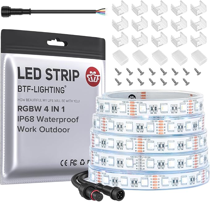 BTF-LIGHTING RGBW LED Strip IP68 Waterproof Cool White DC12V 16.4FT 300LED by BTF-LIGHTING