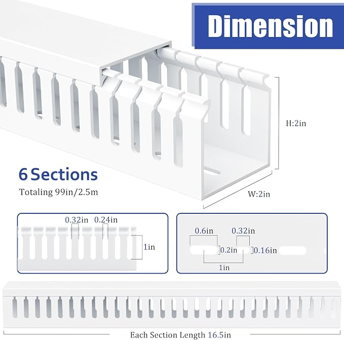 2" H x 2" W Cable Raceway, 99in Under Desk Wire Management Channel, White - Image 2