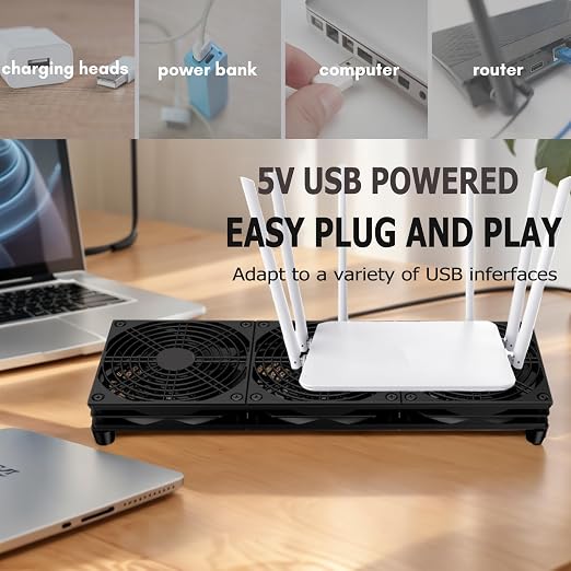 VTRETU Router Cooling Fan for Computer Cooler Audio Video Network Cabinet Server Cooling Project Equipment and Workstation DC 5V USB Power 120mm 360mm Fan with Switch - Image 6