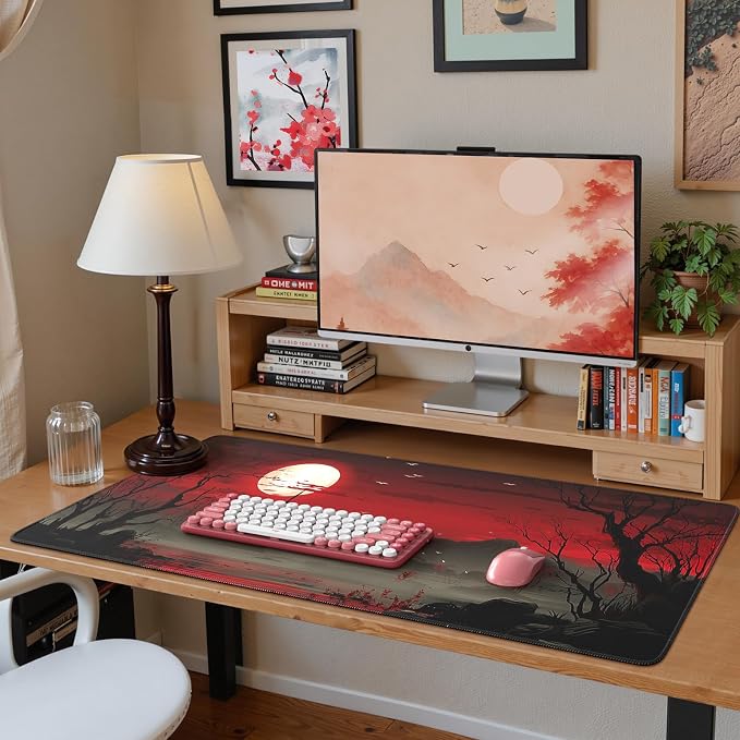 iCasso Desk Protector Mat, Large Japanese Mouse Pad, Full Moon | Stable Rubber Base Mousepad with Stitched Edges, Keyboard Mouse Mat Desk Pad for Work, Office, Home, Game - Image 7