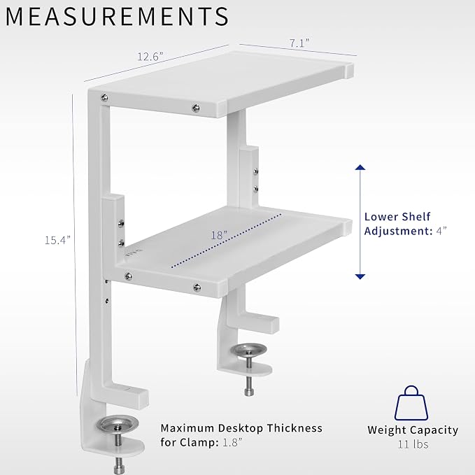 VIVO White Clamp-on 13 inch 2-Tier Desk Shelf, STAND-SHELF2CW - Image 3