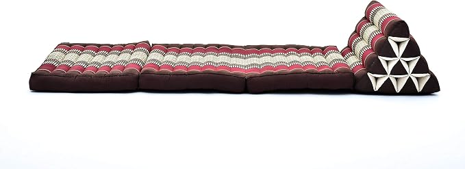 Leewadee - Comfortable Japanese Floor Mattress Used As Thai Floor Bed with Triangle Cushion, Futon Mattress Or Thai Massage Mat, 67 x 21 inches, Brown Red | Floor & lounge cushion for relaxing, reading & TV - for meditation & yoga, firm & stable - Image 9