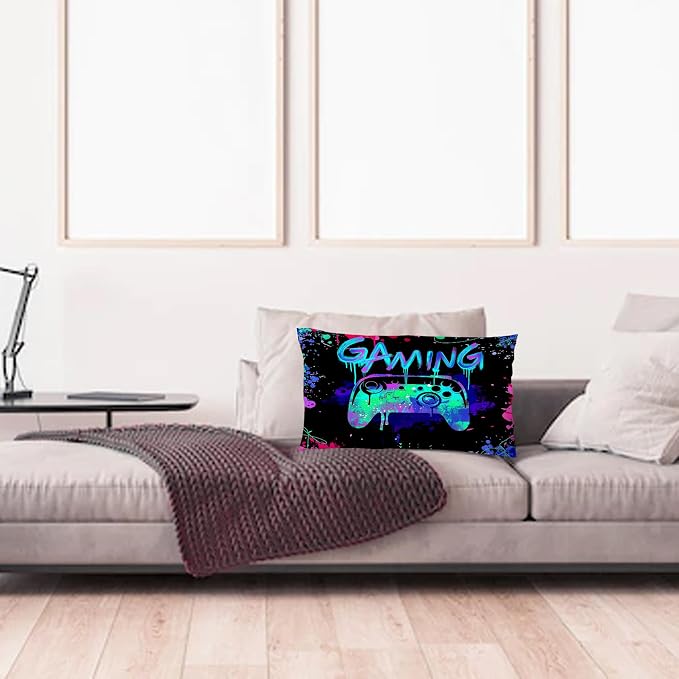 Gaming Pillowcase, 12x20, Blue, Flannel, for Game Room Decor, Teen Boy Room - Image 2