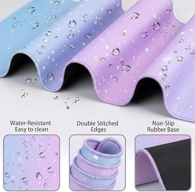 Cloud Mouse Pad Keyboard Wrist Rest 4PCS Extended Large Galaxy Stars Desk Mat Pad Set Memory Foam Non-Slip Cute Ergonomic Gaming Mouse Pad Wrist Support for Computer Home Office Purple Blue - Image 5
