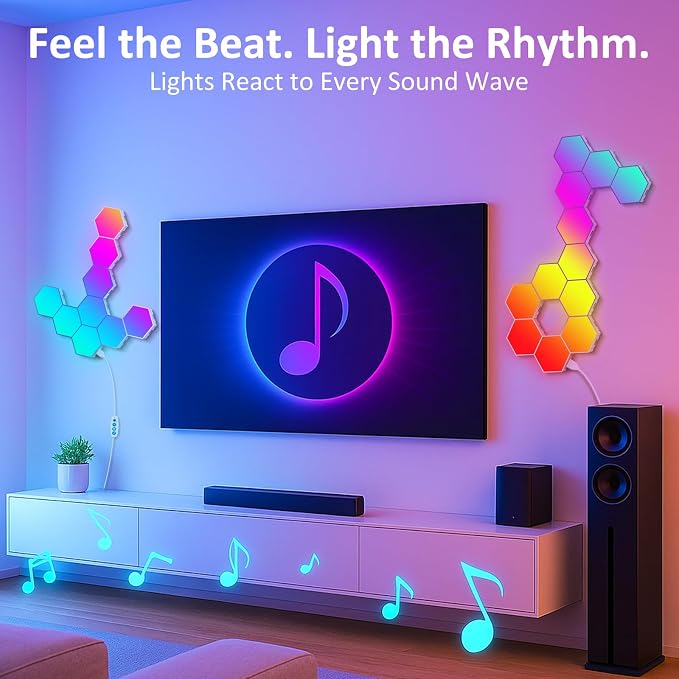 12 Pack Hexagon LED Wall Light Panels – RGB Smart Lights with APP & Remote, Music Sync Honeycomb Design – Modular Gaming Wall Decor for Bedroom, Kids Room, and Living Room - Image 2