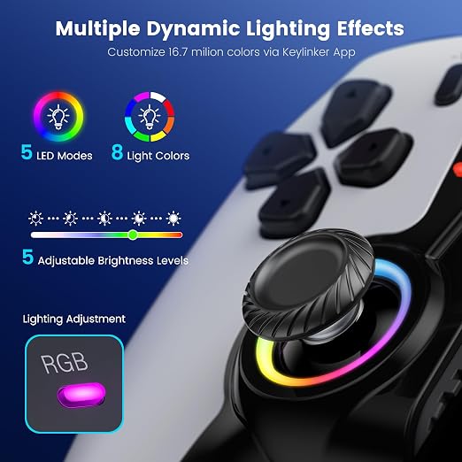 KICKDOT Mobile Gaming Controller for iPhone Android, Hall Effect Joysticks Bluetooth Telescopic Gamepad with RGB Lighting, Programmable Back Buttons for PS Remote Play Xbox Cloud Gaming Steam Deck iPad Mini - Image 9