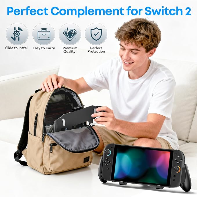 Grip Compatible with Nintendo Switch 2, Switch 2 Ergonomic Grip Case with Adjustable Stand, Comfort Game Accessories with 5 Game Card Slots and 4 Thumb Caps - Image 7