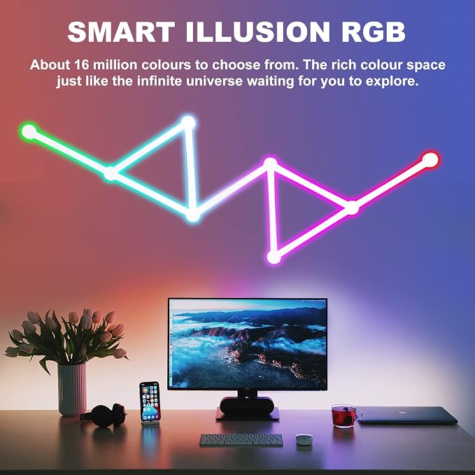 Smart WiFi RGB LED Wall Light Lines 16M+ Color LED Dimmable Music Sync Gaming Room, Bedroom, Led Home Wall Decor Light Bars Kit Compatible with Alexa and Google Assistant (9 LED Light Lines) - Image 8