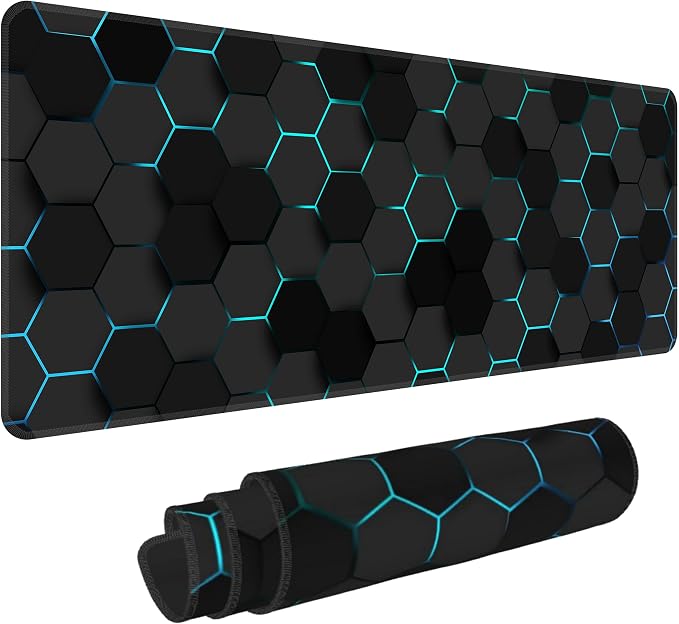 Blue Hexagon Honeycomb Desk Mat, XL 31.5"x11.8" Large Mouse Pad, Geometric Extended Gaming Mouse Mat,Non-Slip Rubber Base Waterproof with Stitched Edges for Gaming Office Home Decor by Unknown