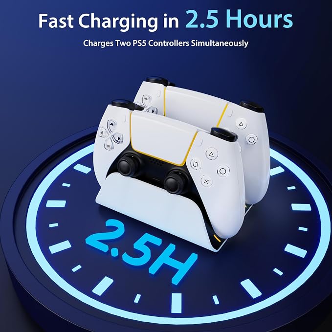 PS5 Controller Charger Station with LED Indicator,Self-Aligning Charging Dock,Dual Controller Fast Charging Dock,Desktop Display Stand for PlayStation 5 (White) - Image 2