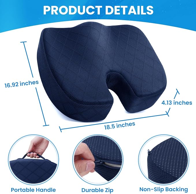TushGuard Seat Cushion - for Office Chair, Car Seat, Airplane, Bleacher - Sciatica & Coccyx Pain Relief Desk Chair Cushion for Long Sitting Office Workers, Car Drivers(Blue, XX-Large) | for Car Seat, Airplane, Desk Chair - Sciatica & Hip & Coccyx Pain ... - Image 2
